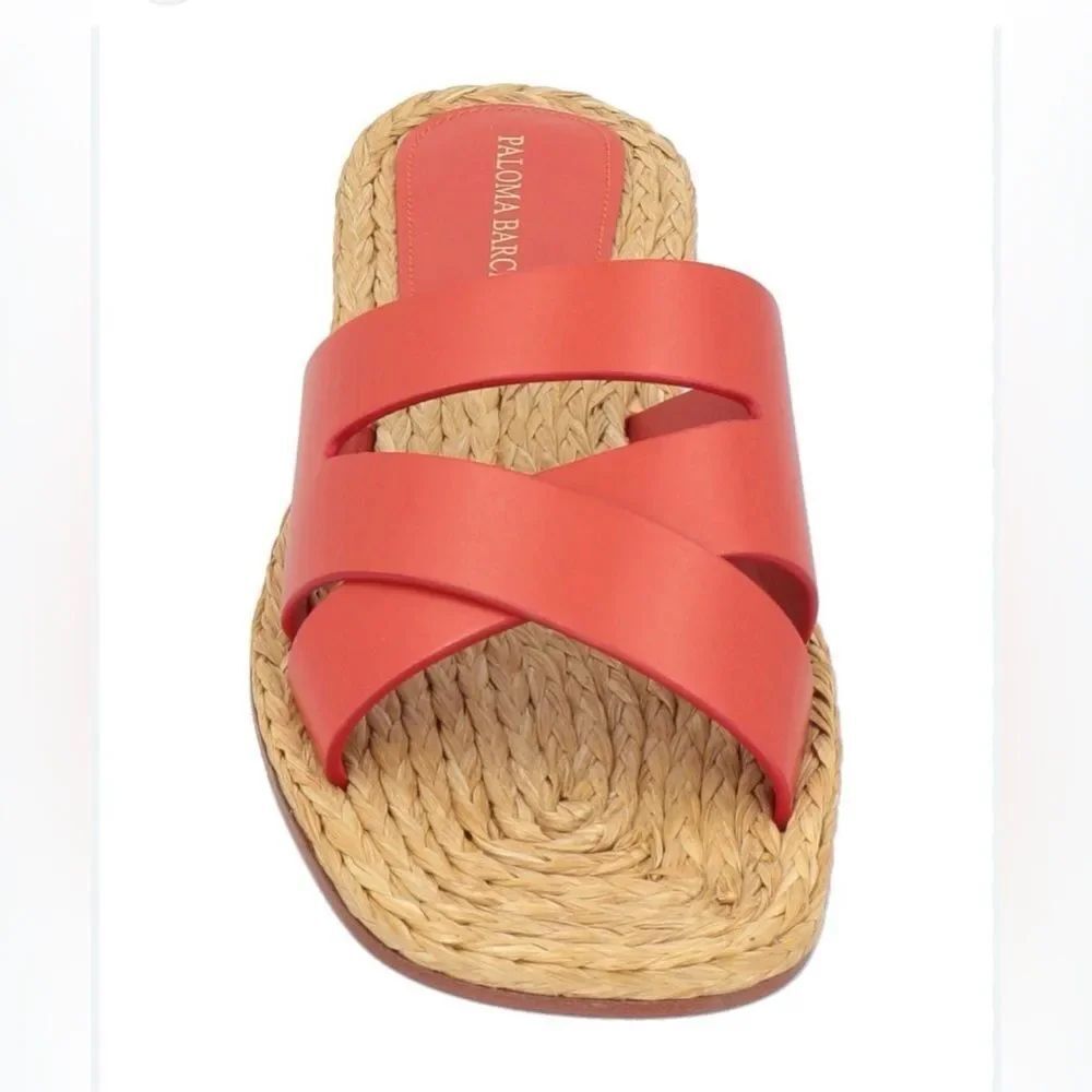 Paloma Barceló Coral/Orange Leather Espadrille Slide Sandals Made in Spain EU 36